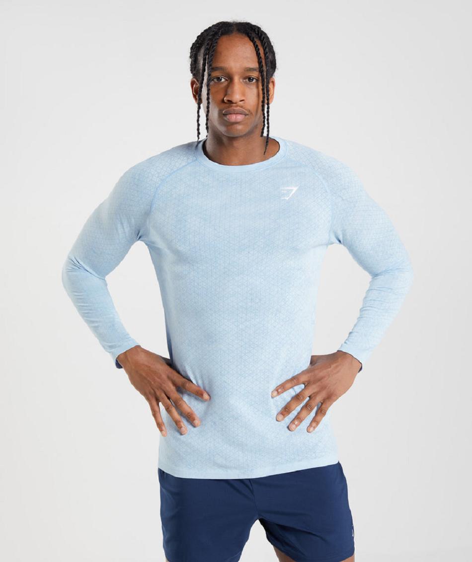 Long Sleeve Gymshark Geo Seamless Hombre Blancas Azules | CO 3521BEX